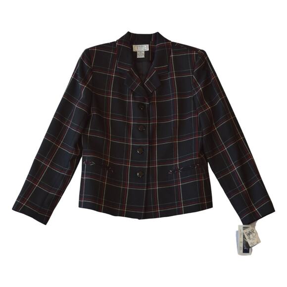 Vintage Jennifer Moore Black Plaid Wool Blazer Jacket Deadstock 8P